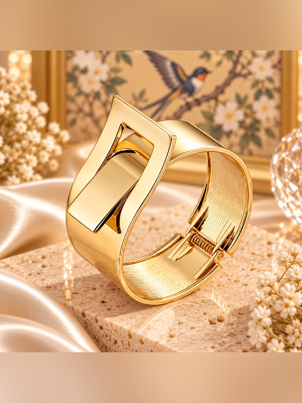 Gold Chunky Cuff Bracelet Wide Geometric Statement Bangle Fifi Closet